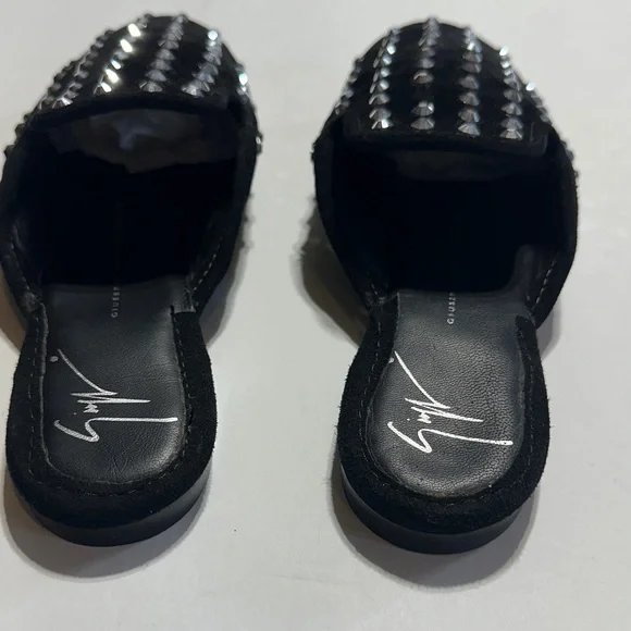Giuseppe Zanotti Black suede Mules with Silver Studs low heel made in Italy 36 - Picture 2 of 8